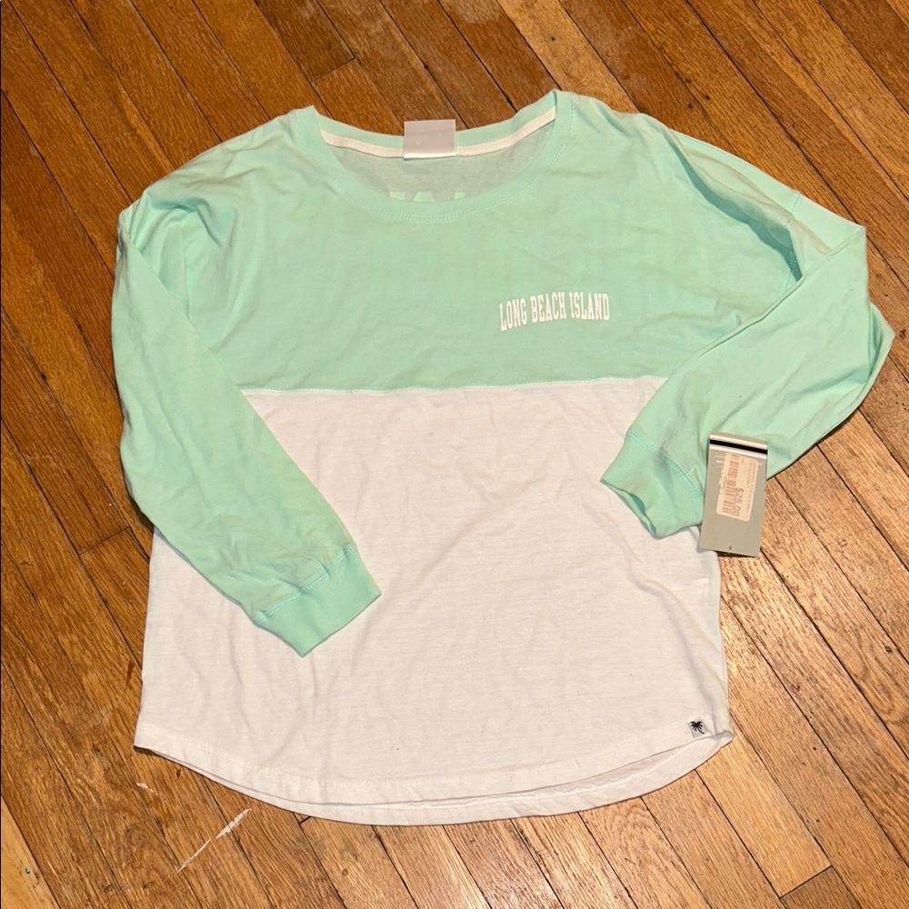 Popular Basics Mint and White Long Sleeve Tee